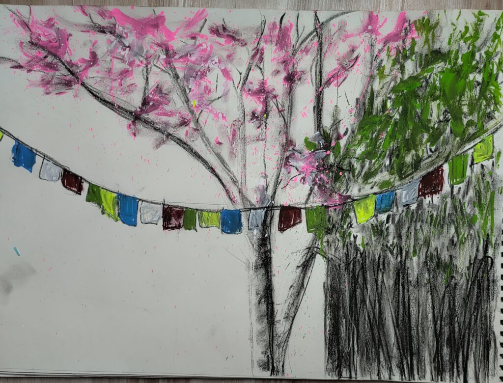 Padma Cherry Blossom. Markers & Charcoal, 2026
